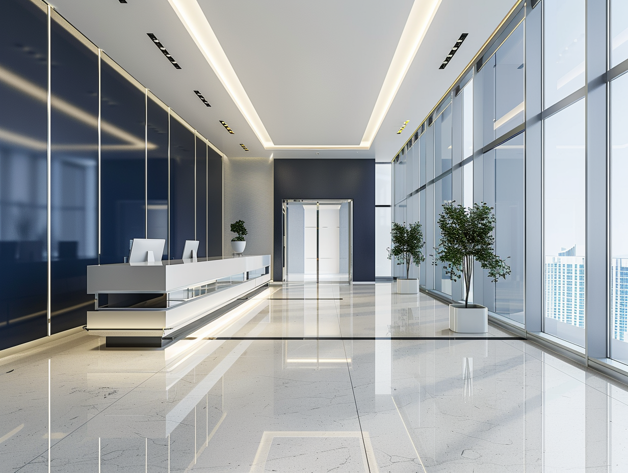 A clean, professionally maintained office reception